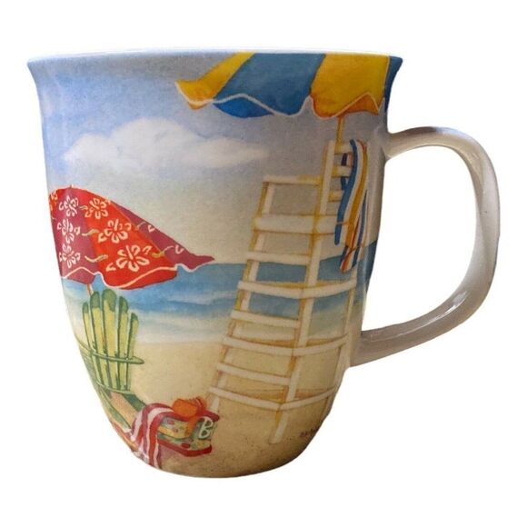Cape Shore Beach Chairs Umbrella Design Harbor Style Coffee Mug Barbara Bayer - Picture 2 of 6